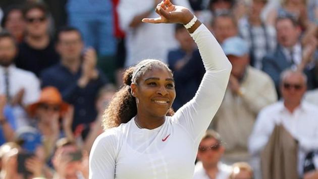 Serena Williams celebrates winning her Wimbledon semi-final match against Julia Goerges on Thursday. (REUTERS) Serena Williams celebrates winning her Wimbledon semi-final match against Julia Goerges on Thursday. (REUTERS)