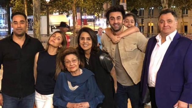 Krishna Kapoor (third from left) with her family in Paris.