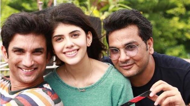 Kizie And Manny actors Sushant Singh Rajput and Sanjana Sanghi with director Mukesh Chhabra.