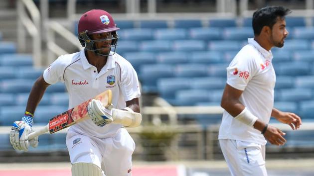 Kraigg Brathwaite (L) of West Indies get runs off Abu Jayed (R) of Bangladesh on Day 1 of the 2nd Test between West Indies and Bangladesh at Sabina Park, Kingston, Jamaica, July 12, 2018.(AFP) Kraigg Brathwaite (L) of West Indies get runs off Abu Jayed (R) of Bangladesh on Day 1 of the 2nd Test between West Indies and Bangladesh at Sabina Park, Kingston, Jamaica, July 12, 2018.(AFP)