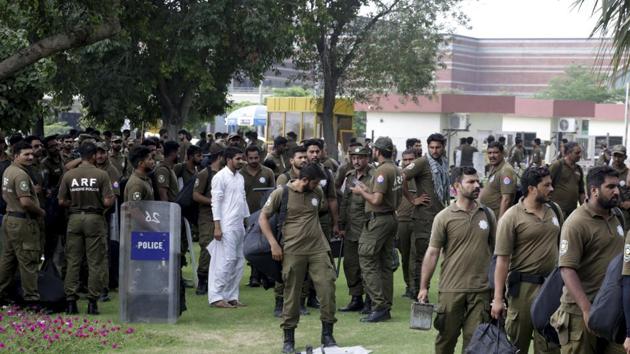 Police officers are deployed at Lahore airport in Pakistan. (AP Photo) Police officers are deployed at Lahore airport in Pakistan. (AP Photo)