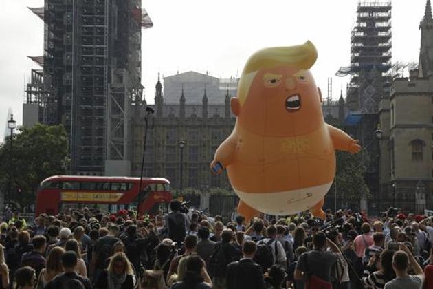 The six-metre high blimp,depicting Trump as a snarling, diaper-wearing orange baby, became a rallying symbol for thousands of anti-Trump protesters. (AP File Photo) The six-metre high blimp,depicting Trump as a snarling, diaper-wearing orange baby, became a rallying symbol for thousands of anti-Trump protesters. (AP File Photo)