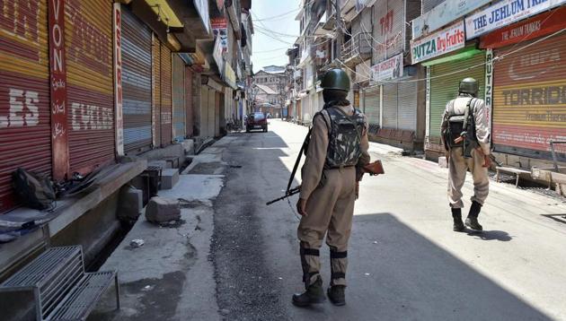 CRPF personnel stand guard in Srinagar. Militants opened fire on a CRPF party deployed at Achabal Chowk in Anantnag district. (PTI File Photo) CRPF personnel stand guard in Srinagar. Militants opened fire on a CRPF party deployed at Achabal Chowk in Anantnag district. (PTI File Photo)