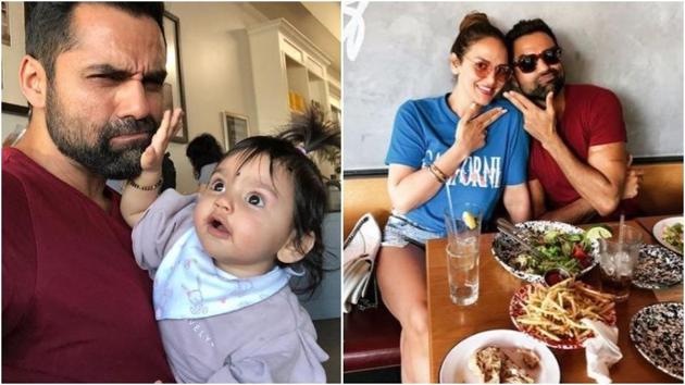 Abhay Deol with his niece Radhya and cousin Esha Deol in US.(Instagram)