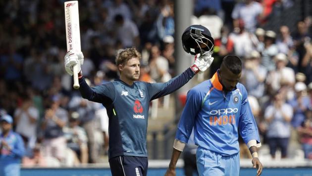 England's Joe Root celebrates his century. (AP)