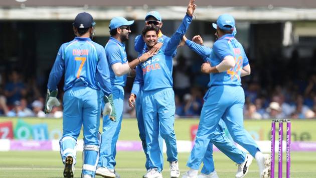 Kuldeep Yadav celebrates taking the wicket of England's Jason Roy. (Action Images via Reuters)