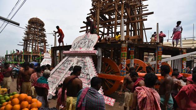 “The preparations begins with the temple administration writing to the state forest department for wood. Then, in April, the first co-ordination meeting is held between the district administration, the police and the temple administration, drawing devotees from across the world,” explained Pradipta Kumar Mohapatra, chief temple administrator and principal secretary, school and mass education, government of Odisha. (Raj K Raj / HT Photo)