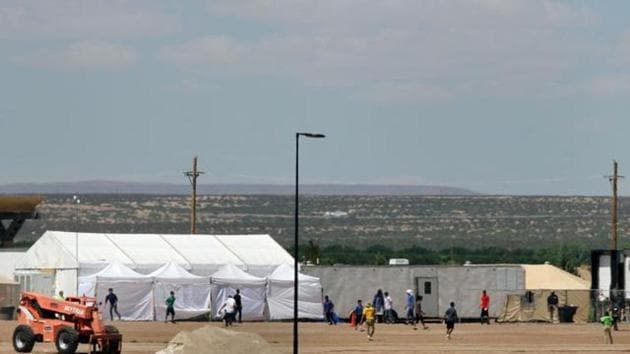 View of a temporary detention centre for illegal immigrant children and teenagers at Tornillo, Texas, US near the Mexico-US border, as seen from Valle de Juarez, in Chihuahua state, Mexico on June 18, 2018.(AFP File Photo)