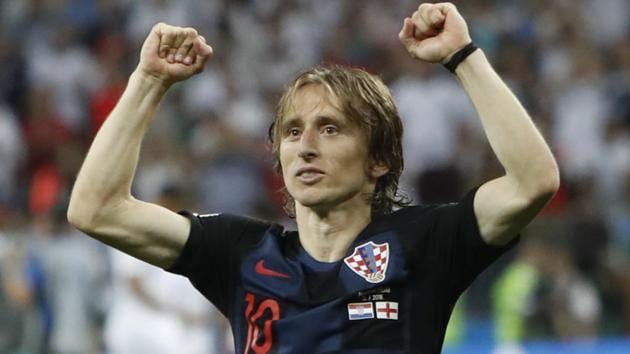 Croatia's Luka Modric celebrates after his team advanced to the FIFA World Cup 2018 final .(AP)