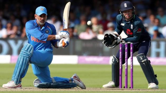 India's MS Dhoni in action against England in the second ODI in London.(Reuters)