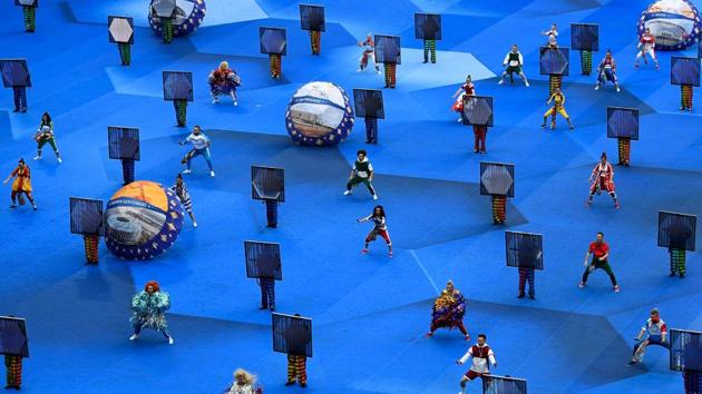 Dancers perform during the closing ceremony prior to the Russia 2018 World Cup final football match between France and Croatia. (AFP)