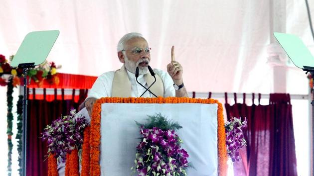 Prime Minister Narendra Modi speaks during his visit in Mirzapur on Sunday.(AFP Photo)