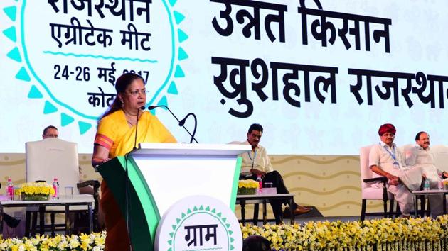 Chief minister Vasundhara Raje speaks at an inaugural ceremony of GRAM Kota.(HT FILE PHOTO)