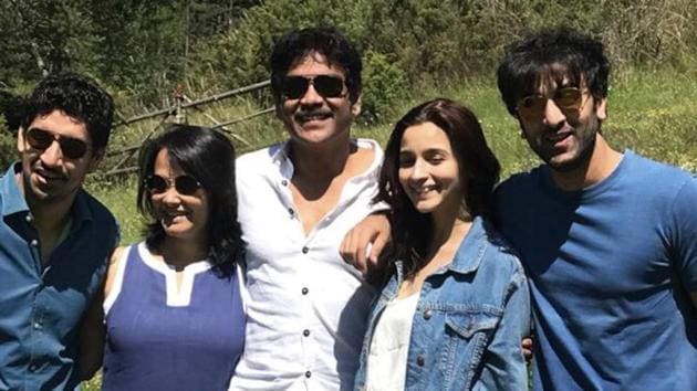 The Brahmastra team including Ranbir Kapoor, Alia Bhatt, Nagarjuna and Amala Paul in Bulgaria.(Karanjohar/Twitter)