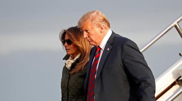 US President Donald Trump and first lady Melania Trump arrive in Glasgow, Scotland, Britain, on July 13, 2018.(Reuters)