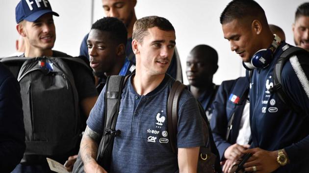 France's forward Antoine Griezmann and teammates depart for home from Moscow's Sheremetyevo airport on July 16, 2018, after winning the Russia 2018 World Cup football tournament.(AFP)