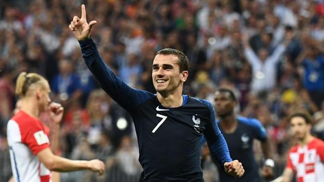 France's forward Antoine Griezmann celebrates after shooting from the spot agianst Croatia. (AFP) 