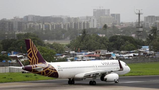 A Vistara Airbus A320 passenger aircraft prepares for takeoff at Chhatrapati Shivaji International airport in Mumbai. (Reuters File Photo) A Vistara Airbus A320 passenger aircraft prepares for takeoff at Chhatrapati Shivaji International airport in Mumbai. (Reuters File Photo)