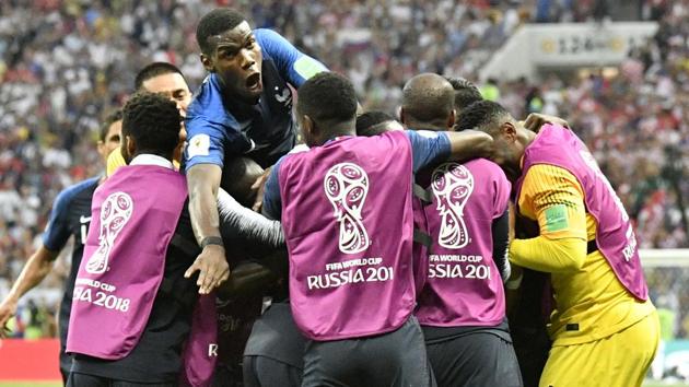 Paul Pogba made it 3-1 for France in the second half. (AP) 