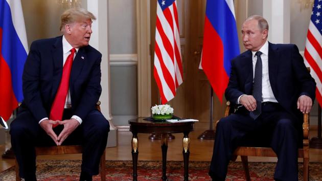 US President Donald Trump meets with Russia's President Vladimir Putin in Helsinki, Finland, July 16, 2018.(REUTERS)