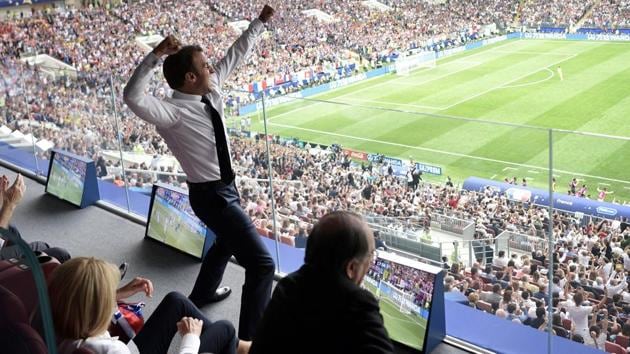 French President Emmanuel Macron reacts during the FIFA World Cup 2018 final.(REUTERS)