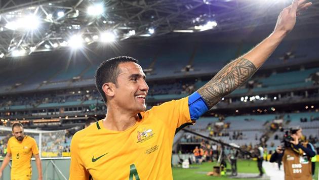 Australia's all-time leading goalscorer Tim Cahill announced his retirement from international football on July 17, 2018 following an illustrious career that has seen him represent his country at four World Cups.(AFP)