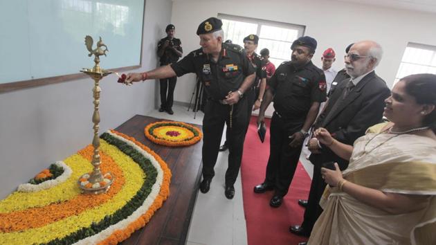 Lieutenant General DR Soni, General Officer Commanding-in-Chief, Southern Command, inaugurating the Army Law College at Kanhe on Monday in Pune. (HT PHOTO) Lieutenant General DR Soni, General Officer Commanding-in-Chief, Southern Command, inaugurating the Army Law College at Kanhe on Monday in Pune. (HT PHOTO)