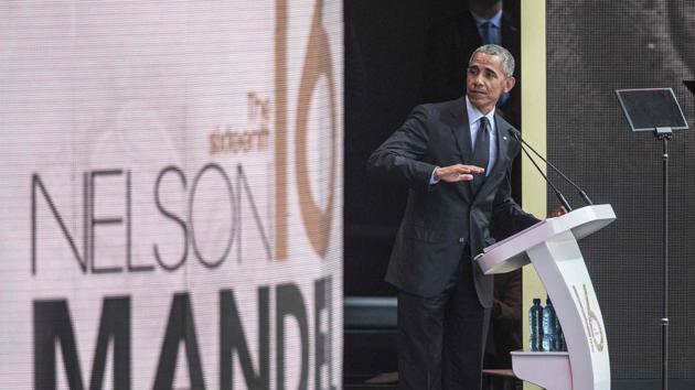 Former US President Barack Obama speaks during the 2018 Nelson Mandela Annual Lecture at the Wanderers cricket stadium in Johannesburg on July 17, 2018. (AFP) Former US President Barack Obama speaks during the 2018 Nelson Mandela Annual Lecture at the Wanderers cricket stadium in Johannesburg on July 17, 2018. (AFP)