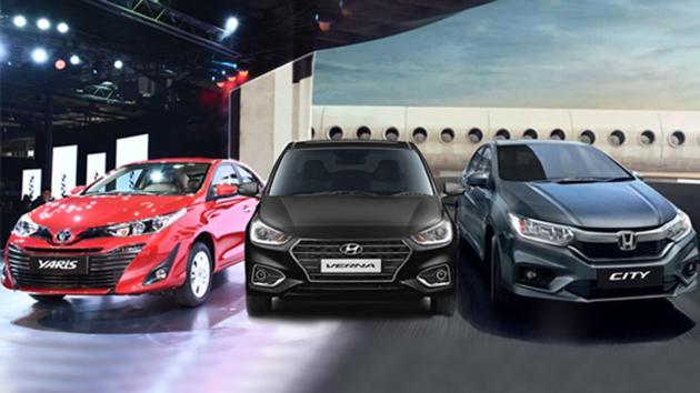 L-R: Toyota Yaris, Hyundai Verna, and Honda City are among the top automatic sedans in the market.(Photos: Toyotabharat.com; Hyundai.com; Hondacarindia.com)