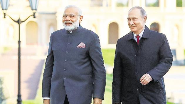 Prime Minister Narendra Modi, left, and Russian President Vladimir Putin walk at the St Petersburg International Economic Forum in Russia, on June 1, 2017. (AP file photo) Prime Minister Narendra Modi, left, and Russian President Vladimir Putin walk at the St Petersburg International Economic Forum in Russia, on June 1, 2017. (AP file photo)
