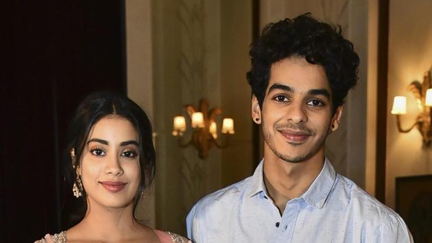 Bollywood actors Janhvi Kapoor and Ishaan Khattar at a promotional event for their upcoming movie Dhadak.(PTI)