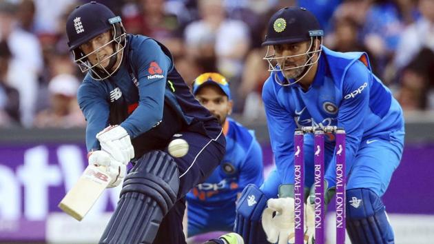 England's Joe Root sweeps during the third One Day international against India, at Headingley in Leeds, England, Tuesday July 17, 2018. (AP)