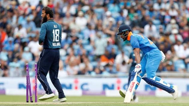 India’s Shikhar Dhawan is run out by England's Ben Stokes. (REUTERS)