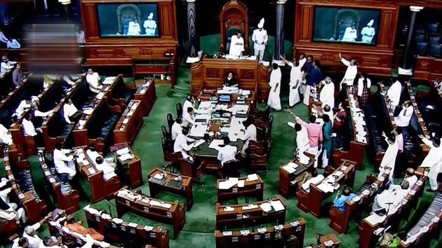 A view of the Lok Sabha assembly on the first day of the Monsoon session. (PTI Photo) A view of the Lok Sabha assembly on the first day of the Monsoon session. (PTI Photo)