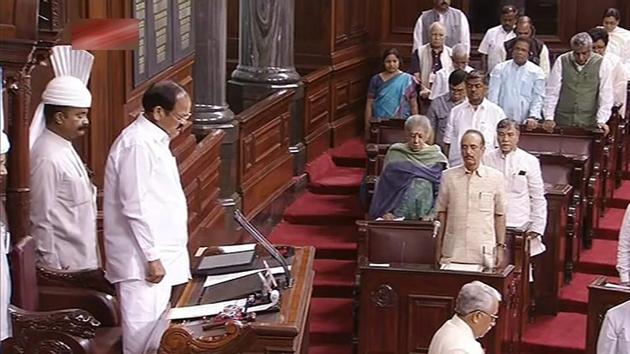 Rajya Sabha Chairman M Venkaiah Naidu and the members observe a silence during an obituary reference in the House, on the first day of the Monsoon session of Parliament, in New Delhi on Wednesday, July 18, 2018. (PTI Photo) Rajya Sabha Chairman M Venkaiah Naidu and the members observe a silence during an obituary reference in the House, on the first day of the Monsoon session of Parliament, in New Delhi on Wednesday, July 18, 2018. (PTI Photo)