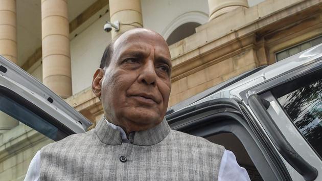 Union Home Minister Rajnath Singh arrives at Parliament House on the first day of the Monsoon Session, in New Delhi.(PTI File Photo)