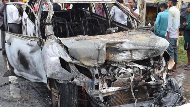 The car they were travelling in ran on gas. It caught fire soon after the collision with the truck coming from the opposite direction. (Representative photo) The car they were travelling in ran on gas. It caught fire soon after the collision with the truck coming from the opposite direction. (Representative photo)
