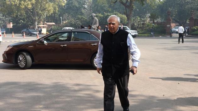 Congress Rajya Sabha MP and Former Union MInister Kapil Sibal during the Parliament Budget Session in New Delhi.(HT File Photo)