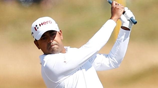 India's Anirban Lahiri in action during the practice round at Carnoustie.(REUTERS)