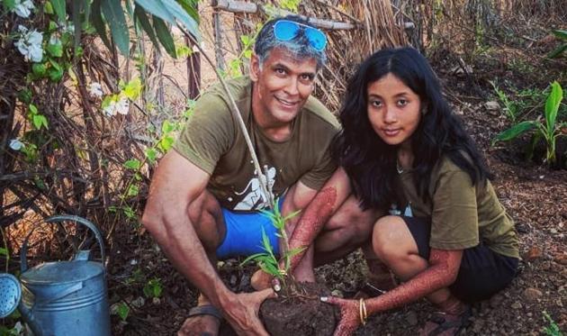 Actor Milind Soman and wife Ankita have planted a sapling for every guest who attended their wedding.(Photo: Instagram/ milindrunning)