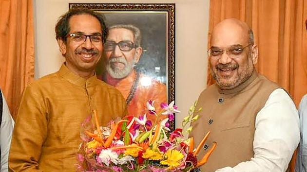 Shiv Sena president Uddhav Thackeray with BJP president Amit Shah.(PTI File Photo)