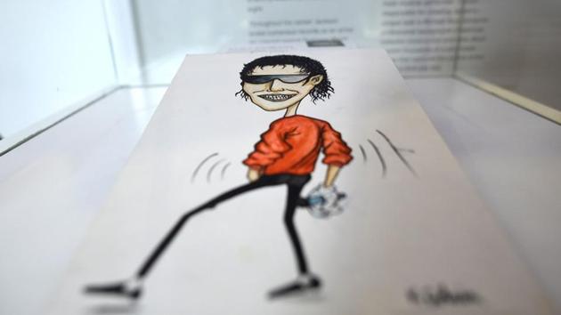 Kurt Cobain's childhood drawing of pop star Michael Jackson displayed in the “Growing Up Kurt Cobain” exhibition at the Museum of Style Icons. The exhibition, curated by members of his family most intimately informed of who he was, captures the early creativity and influences of a musician who became the voice of a generation. (Clodagh Kilcoyne / REUTERS)