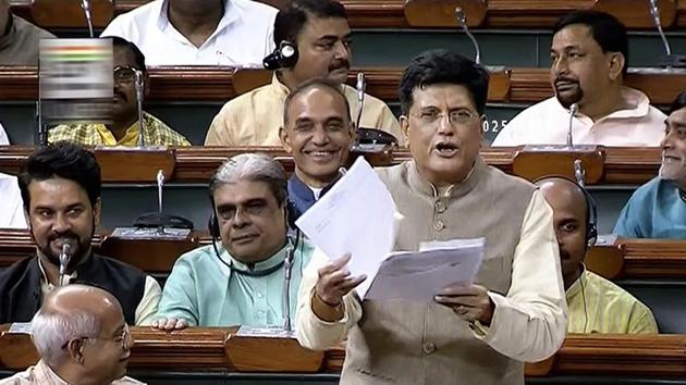 Union minister Piyush Goyal speaks in the Lok Sabha during the Monsoon session of Parliament, in New Delhi on July 19. (PTI Photo) Union minister Piyush Goyal speaks in the Lok Sabha during the Monsoon session of Parliament, in New Delhi on July 19. (PTI Photo)