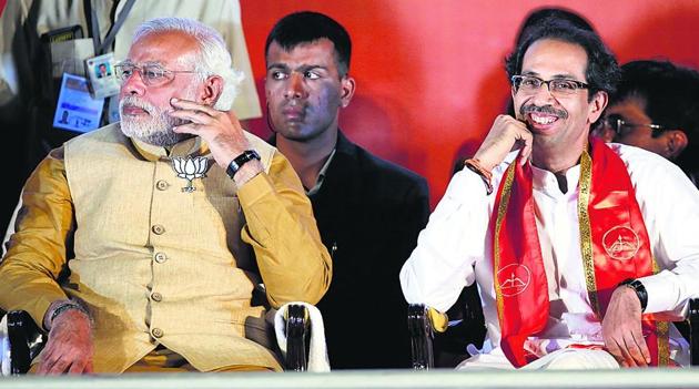 Prime Ministerial Narendra Modi and Shiv Sena party chief Uddhav Thackeray during an election rally in April 2014. Last month, BJP president Amit Shah met Thackeray in an attempt to mend the ties between the two saffron parties. (Kunal Patil/HT File Photo) Prime Ministerial Narendra Modi and Shiv Sena party chief Uddhav Thackeray during an election rally in April 2014. Last month, BJP president Amit Shah met Thackeray in an attempt to mend the ties between the two saffron parties. (Kunal Patil/HT File Photo)