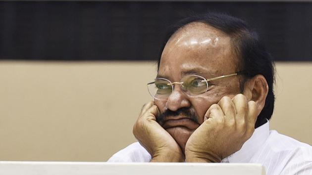 New Delhi, India - June 23, 2018: Vice-president M Venkaiah Naidu during an event organised by the Loomba Foundation marking International Widows Day 2018, at Vigyan Bhawan, in New Delhi, on Saturday, June 23, 2018. (Photo by Raj K Raj/ Hindustan Times) (Raj K Raj/HT PHOTO) New Delhi, India - June 23, 2018: Vice-president M Venkaiah Naidu during an event organised by the Loomba Foundation marking International Widows Day 2018, at Vigyan Bhawan, in New Delhi, on Saturday, June 23, 2018. (Photo by Raj K Raj/ Hindustan Times) (Raj K Raj/HT PHOTO)