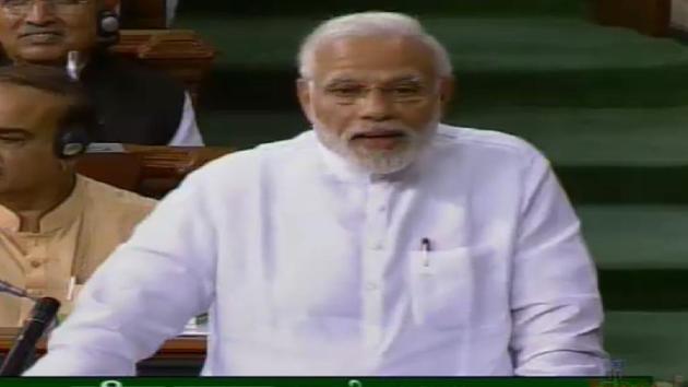 Prime Minister Narendra Modi speaks during the debate over the no-confidence motion against the NDA government in Lok Sabha on Friday. (Screenshot/Lok Sabha TV) Prime Minister Narendra Modi speaks during the debate over the no-confidence motion against the NDA government in Lok Sabha on Friday. (Screenshot/Lok Sabha TV)