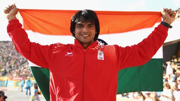 Neeraj Chopra of India celebrates winning gold in the Men's Javelin final during athletics on day 10 of the Gold Coast 2018 Commonwealth Games at Carrara Stadium on April 14, 2018 on the Gold Coast, Australia.(Getty Images)