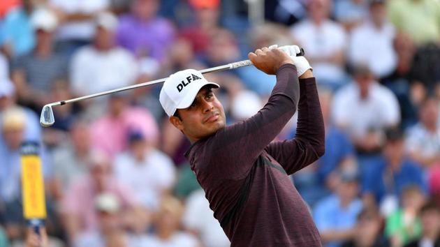 Shubhankar Sharma of India hits a shot during round one of the 147th Open golf Championship at Carnoustie.(AFP)