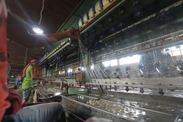 Kashmir’s association with silk and sericulture has found mention in the Rajtarangini, the oldest written chronicle of Kashmir, besides the 7th century AD accounts of Xuang Zang’s travelogue. Jammu and Kashmir has been producing among the finest silk qualities in the world with high end varieties like ‘lotus’, ‘iris’, ‘tulip’, and ‘neel’. (Waseem Andrabi / HT Photo) Kashmir’s association with silk and sericulture has found mention in the Rajtarangini, the oldest written chronicle of Kashmir, besides the 7th century AD accounts of Xuang Zang’s travelogue. Jammu and Kashmir has been producing among the finest silk qualities in the world with high end varieties like ‘lotus’, ‘iris’, ‘tulip’, and ‘neel’. (Waseem Andrabi / HT Photo)