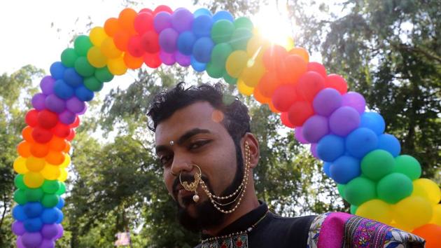 A supporter of the lesbian, gay, bisexual, transgender (LGBT) community takes part in a pride parade in Bhopal, Madhya Pradesh on July 15, 2018. (AFP)